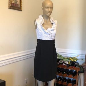 New York & Co Sleeveless Ruffle B&W Pencil Dress